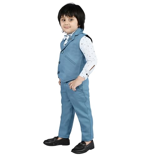 Image of Kids Ethnic Suit Set I 3 Piece Party Suit for Boys | Kids Suit Set Shirt, Pant & Waistcoat I Birthday Boys Party Dress