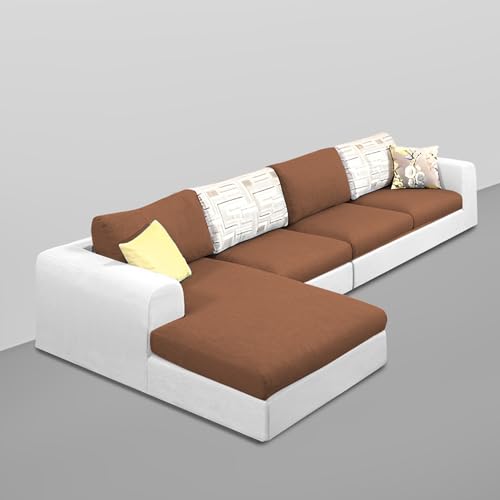 Image of Koza LHS 8 Seater L Shape Sofa Set with Center Table for Living Room (Brown Grey Fabric) Premium Fabric Sofa