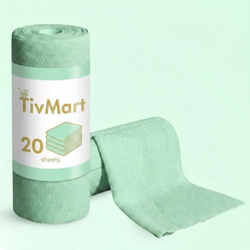 Image of Microfiber Cleaning Cloth roll | Tear-Away Sheets 10x10 in | Ultra Absorbent Reusable Washable lint-Free Towels for Kitchen car Office | 180 GSM (Mint Green, Pack of 20 Sheets)