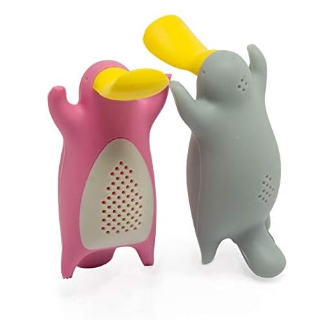 Platypus Tea Infuser Gift Set for Loose Leaf Tea, Cute Tea Steeper Pair in Lovely Gift Box, Ideal Couples Gift, Set of 2, Grey and Pink Cover