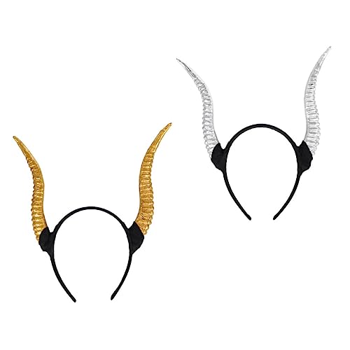 minkissy 2 stücke Klaue Stirnband Schaf Horn Haar Hoop Christmans Party Kopfschmuck Gothic Kopfschmuck Antilope Horn Headwear Dämon Hörner Stirnband Schwarz Stirnbänder Bühne Haar Tragen Chic