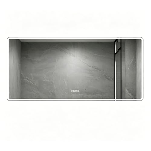Zlthraustic Espejo de baño LED sin Marco, Espejo de tocador Inteligente de 80x60 cm con antivaho, detección del Cuerpo Humano, luz Regulable, a Prueba de explosiones