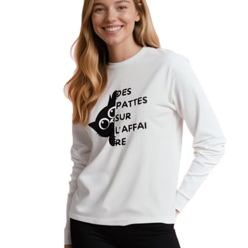 T-shirt manches longues chat noir rigolo en coton premium unisexe