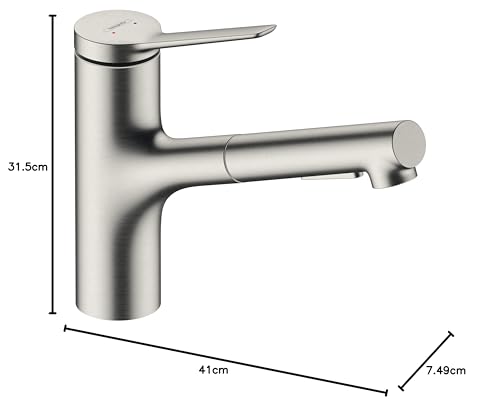 hansgrohe Zesis M33 - Küchenarmatur mit Brause ausziehbar, mit Schlauchbox (sBox lite), 2 Strahlarten, Wasserhahn Küche mit Auslaufhöhe 150 mm, Mischbatterie Küche 150° schwenkbar, Edelstahl Finish