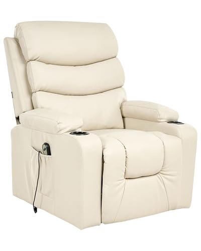 Beliani Fauteuil de Relaxation Moderne en Cuir PU Électrique avec Repose-Pieds Porte-Revues Beige Eter