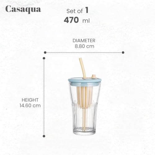 Image of Iridescent Glass Tumbler with Handle Lid and Straw - 470ML, Set of 1, Travel Coffee Sipper Mug Leakproof for Juice Cocktail Iced Tea Smoothie Hot Cold Drink Cup (Receiving Random Color)