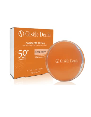 GISÈLE DENIS - Compacto Crema 10 gr, Maquillaje Compacto y Protector Solar Facial, Color Claro-Medio y FPS50+, con Vitamina E, para Pieles Medias, Maquillaje Cara, Bronceado Natural, Unifica el Tono