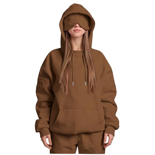 Hoodie Sweatshirt with Eye Mask, Blanket Hoodie for Women Men, Comfort Airplane Mode Travel Hoodies with Pockets