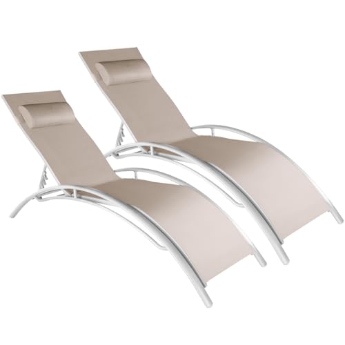 tectake® Set de 2 Chaise Longue Bain de Soleil Jardin Exterieur avec Appuie-tête Chaise Longue inclinable Sun Lounger Transat de Plage Relax Camping Salon de...