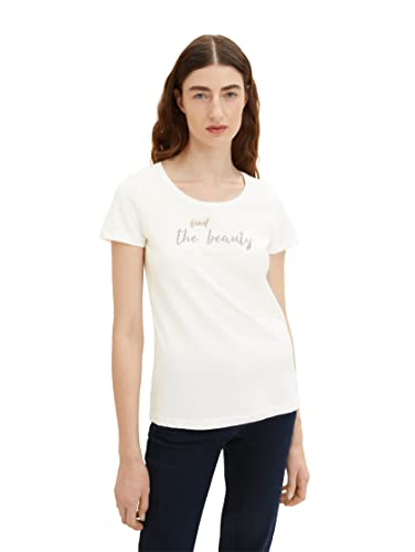 TOM TAILOR Damen 1036193 T-Shirt mit Print, 10315 - Whisper White, S – Ansicht 1