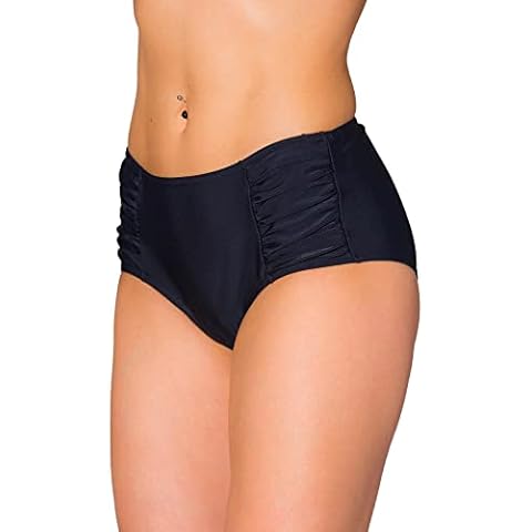 Aquarti Women's Mid Rise Bikini Bottoms with Side Shirring, Black, 14 Cover