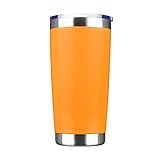 EcoMozz 20oz Tumbler Bulk Stainless Steel Vacuum Insulated Tumblers with Lid Double Wall Travel Mug, Durable Powder Coated Coffee Cup, Suitable for Ice Drinks and Hot Beverage (Orange 1pack)