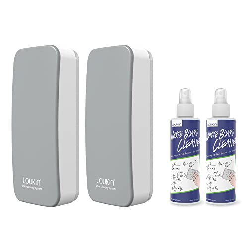 LOUKIN 2 Pack Magnetic Dry Erase Eraser, Whiteboard Eraser, Glass Board Eraser(Gray), Two Bottles of 3.4 oz Whiteboard Cleaner Included, for Classroom, Home and Office Use image 4