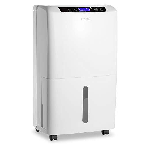 Waykar 40 Pint Dehumidifier for Home Basements Bedroom with Drain Hose and Intelligent Humidity Control, Continuously Removes 5 Gallons of Moisture/Day in Spaces up to 2000 Sq. Ft,New Version