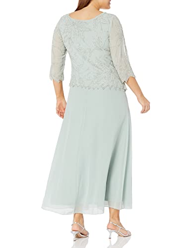 Image of J Kara Women's Plus Size 3 /4 Sleeve Long Beaded Floral Design Dress