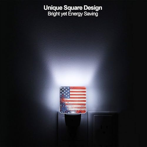 Image of Fireworks Night Light Set of 2, Patriotic USA Auto Sensor LED Dusk-to-Dawn Nightlights, Plug-in Sensor Lamp for Bedroom Bathroom Kitchen Hallway Stairs Decorative