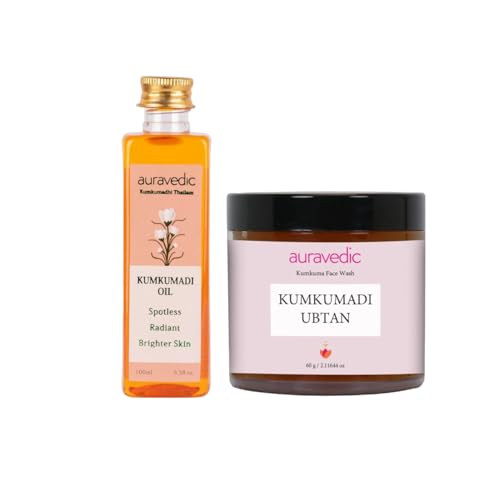 Image of Auravedic Kumkumadi face oil Kumkumadi Tailam for glowing & Kumkumadi oil Ubtan Face pack powder organic kumkum powder Ubtan face wash Combo- 100 ml & 60 gm