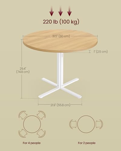 Image of VASAGLE Dining Table, Small Round Kitchen Table for 4 People, 31.5 x 29.4 Inches, for Dining Room, Living Room, Farmhouse, Water-Resistant, Oka Beige UKDT082Y02