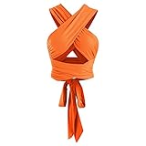 ZAFUL Womens Ribbed Halter Crop Top Ruched Lace-up Cropped Cami Bandana Top Criss Cross Wrap Print Tank Top