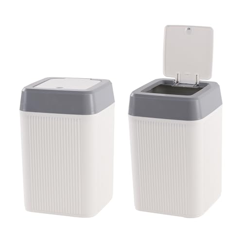 Image of Kuber Industries 2 Pcs Waste Basket for Kitchen 10 Ltr Dustbin with One Touch Press Open Lid | Office and Bathroom Dustbin Garbage Trash Can Bin | Portable Dust Bins for Home | Orbit | White