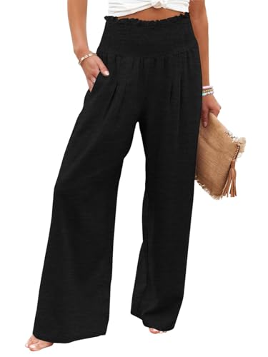 GEMLON Womens Wide Leg Pants High Waisted Palazzo Pants Lightweight Flowy Lounge Trousers Baggy Pants with Pockets