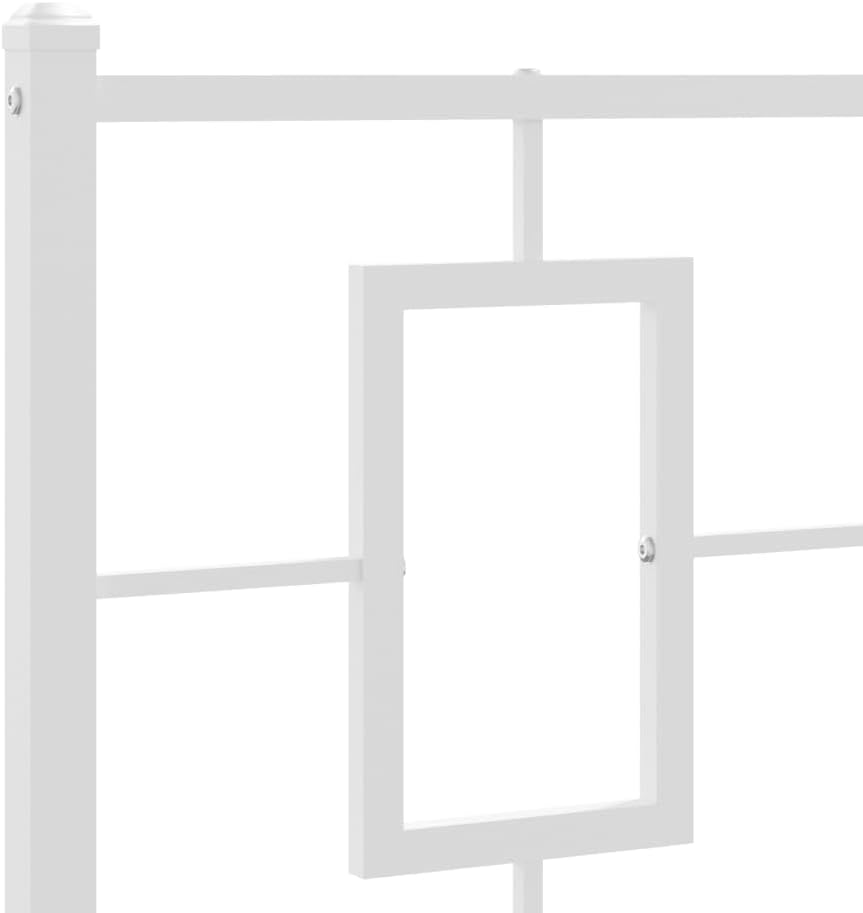 vidaXL White Metal Single Bed Frame with Headboard - Modern Bedroom Furniture, Steel Guest Bed Frame for Superior Support, 81.5x41.3x35.8 in