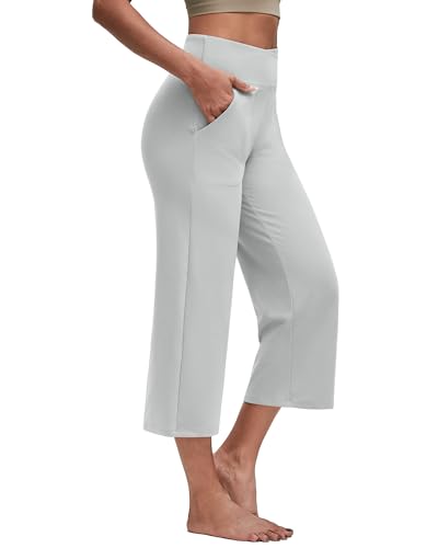 Image of G4Free Capri Pants for Women Wide Leg Yoga Dress Capris with Pockets Cross Loose Casual Work Crop Pants