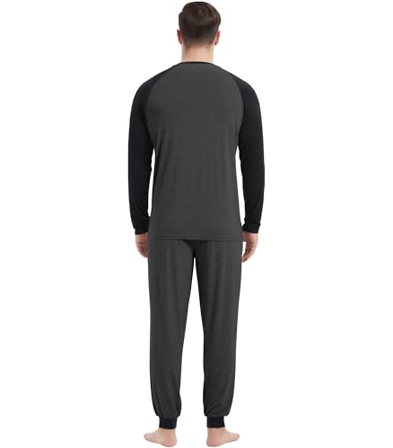 Image of NACHILA Mens Pajamas Set Long Sleeve Henley Sleepwear Top Soft Jogger Pants Pajamas Cool Pjs Set,Viscose Made from Bamboo