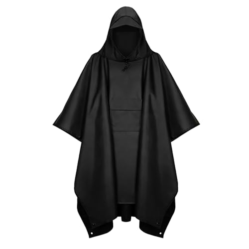Vexnaro Poncho Lluvia Impermeable 3-en-1 para Adultos, con Capucha, Bolsillos, Tapis de Picnic y Refugio de Emergencia, Ideal para Camping, Senderismo, Actividades al Aire Libre (Negro)