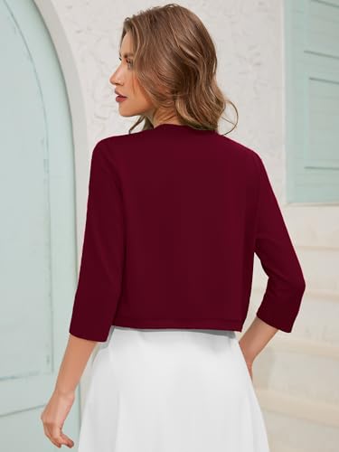 Image of Women's 3 /4 Sleeve Open Front Cardigan V-Neck Knit Cropped Bolero Shrug Sweater for Women