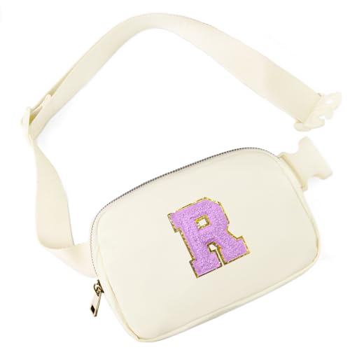 Image of Gitus Gifts for 8 9 10 11 12 Year Old Girls Belt Bag Fanny Pack Crossbody Bags with Initial Letter Patch Cute Stuff Birthday Gifts for Teen Girls Women Personalized Trend Stuff (Ivory-R)