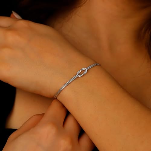 Matching Bracelets for Couples，Dainty Gold Love Knot Bracelet 14K Gold Plated Herringbone Chain Bracelet Relationship Jewelry Gifts for Best Friend3