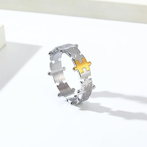 Image of Unisex 2 Colors Jigsaw Puzzle Couple Ring | Stainless Steel, Cool Splicing Shaped, Creative Hip Hop Matching Set, Wedding Band