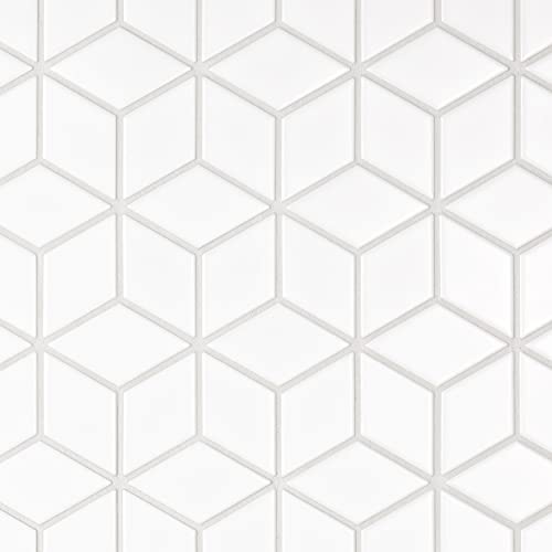 Somertile Metro Rhombus Matte White 10-1/2" X 12-1/8" Porcelain Mosaic Tile #TOP7