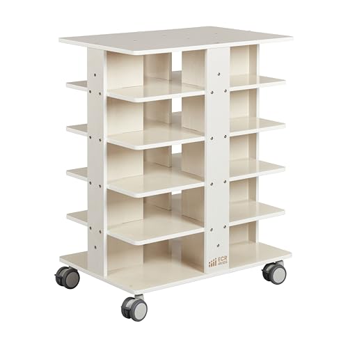 ECR4Kids 20-Compartment Mobile Storage Tower, 5x4, Classroom Furniture, White Wash