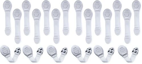 Image of LuvLap Baby Safety Furniture Locks, Pack of 20, Adjustable and Flexible with 3M Adhesive, Safety Locks for Kids, Child Safety Locks for Drawers, Cabinets, Fridge, Cupboard (White)
