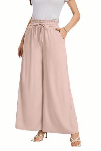 Image of KICZOY Women Flowy Pants Drawstring Waist Wide Leg Palazzo Beach Pants Loose Fit with Pockets