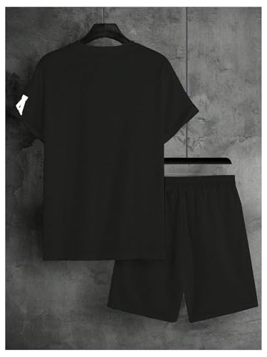 GORGLITTER Men's Summer Vacation Outfits 2 Piece Letter Graphic Oversized Tee and Shorts Set Track Suit2