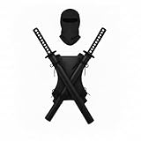 FMP 888 Sword Back Holster, 2 Light up Swords with Clanging sound, Black Leather Ninja Hero sheath, Weapons Holder for Anime Halloween Costume- Warrior Cosplay - Complete with Balaclava, (Ninja Mask)