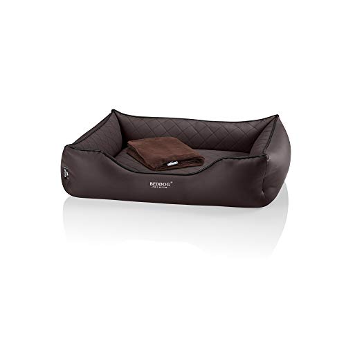 BedDog Premium Orthopädisches Hundebett Buffy, Hundesofa aus Kunstleder, Abnehmbarer Bezug, Kuschel-Decke Zugabe - Chocolate (braun) Cover