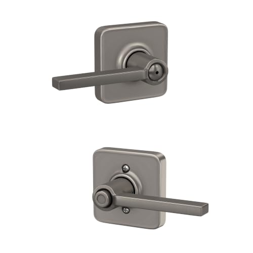 Image of SCHLAGE Latitude Bed /Bath Privacy Door Handle with Lock, Satin Nickel | Interior bedroom or bathroom door lever with push button lock, Reversible, Easy install, Certified durability, Universal fit