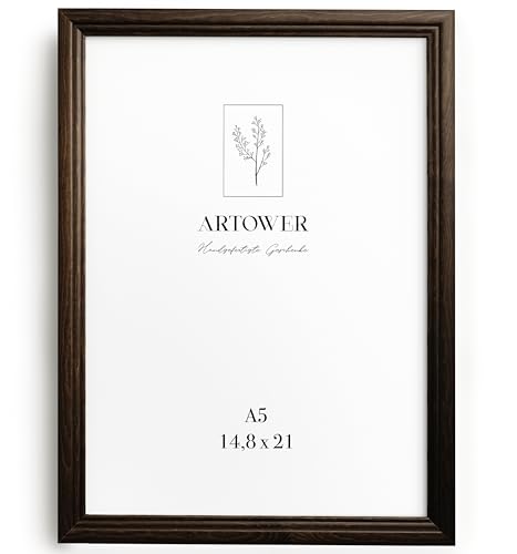 artower® Vintage Cadre Photo Bois Marron A5 | Cadre DIN A5 15 x 21 cm Mural pour Salon Chambre et Intérieur | Petit Tableau DIN A5 15x21 cm | Cadre Décoration pour...