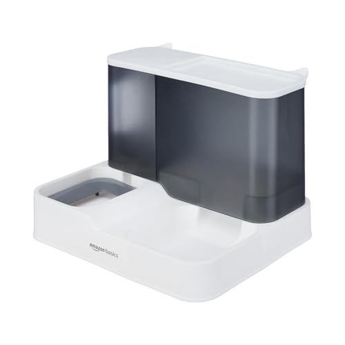 Image of Amazon Basics 2-in-1 Automatic Gravity Food Feeder and Water Dispenser | Polypropylene Material | 3 L Food Dispenser | 1 L Water Dispenser | for Dogs, Cats, Puppies & Kittens | White