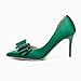 Womens Bow Heels Closed Pointed Toe Dress Shoes Stiletto Slip on Wedding Pumps, Green, Size 6