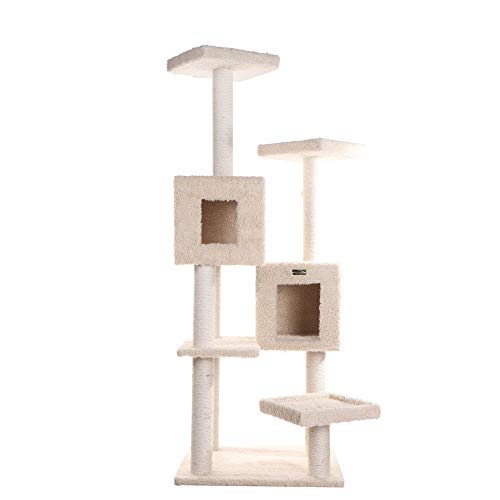 Árbol para gatos con dos casas de madera, 67" beige miniatura 3