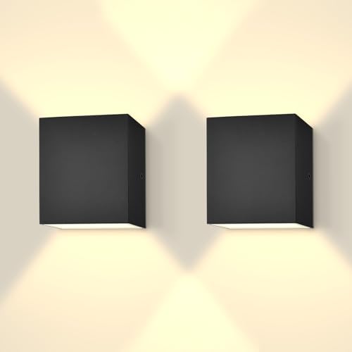 LUXRITE Square LED Up and Down Wall Sconces Set of 2, Metal, 5CCT 2700K | 3000K | 3500K | 4000K...