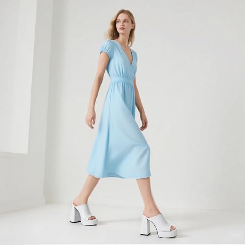 Image of Women Square Open Toe Platform Chunky Heel Slide Sandals | Slip On High Heel Dress Sandals, Elegant Formal Footwear For Wedding Club Evening Party Events