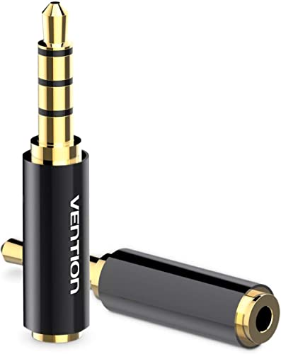 VENTION Chapado en Oro de 2,5 mm Hembra a 3,5 mm Macho estéreo de Auriculares de Audio Adaptador de Conector de Auriculares función de micrófono (2 Piezas)