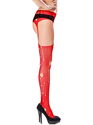 Skylety 6 Pairs Women Suspender Pantyhose Stockings Tights Stretchy High Stockings for Dress up Favors (Black, Purple, Royal Blue, Red, Rosy, White,Medium - Large)3
