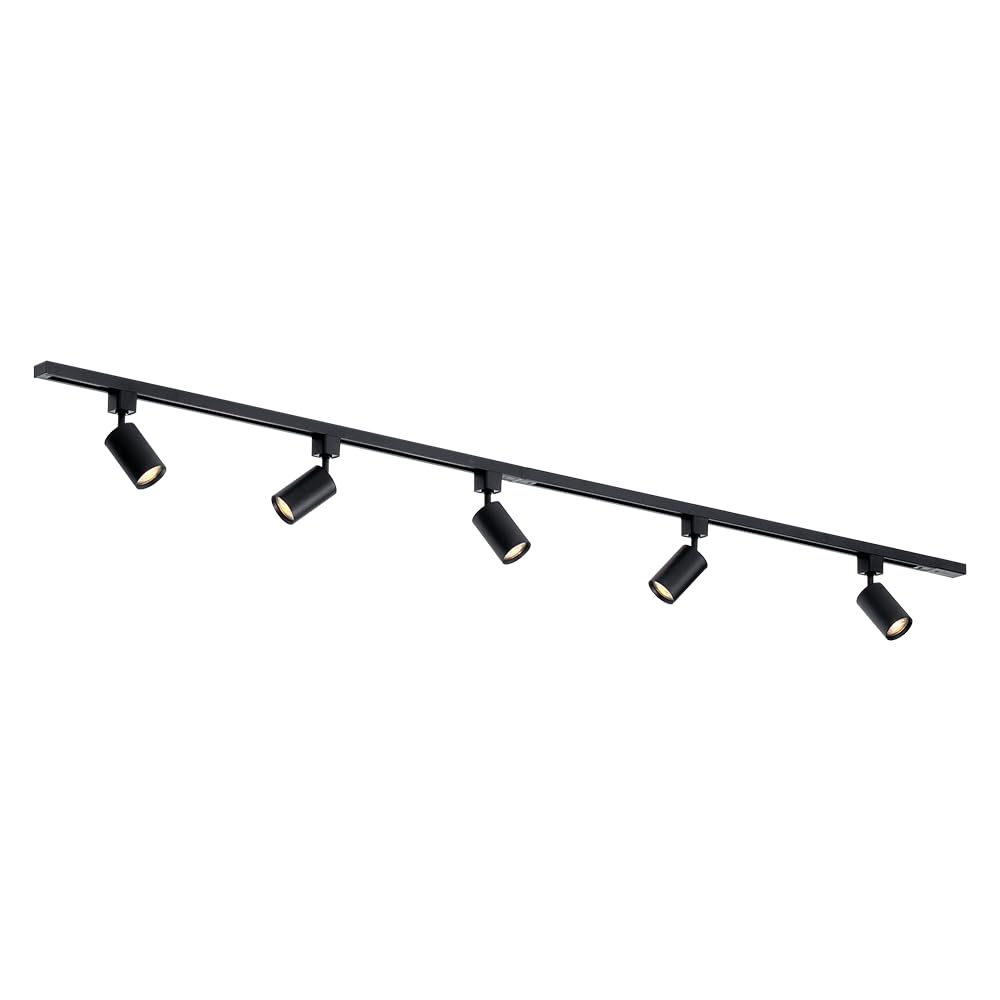 Qub Black Focus Iii 1-Phase Spotlight Track Lighting - 200 Cm - 5X Gu10 Heads - 2X 1M Rails - I-Form - Spot Lights - Extendable & Flexible - Compatible Led Ceiling Light - Modern Design Track Lighting
